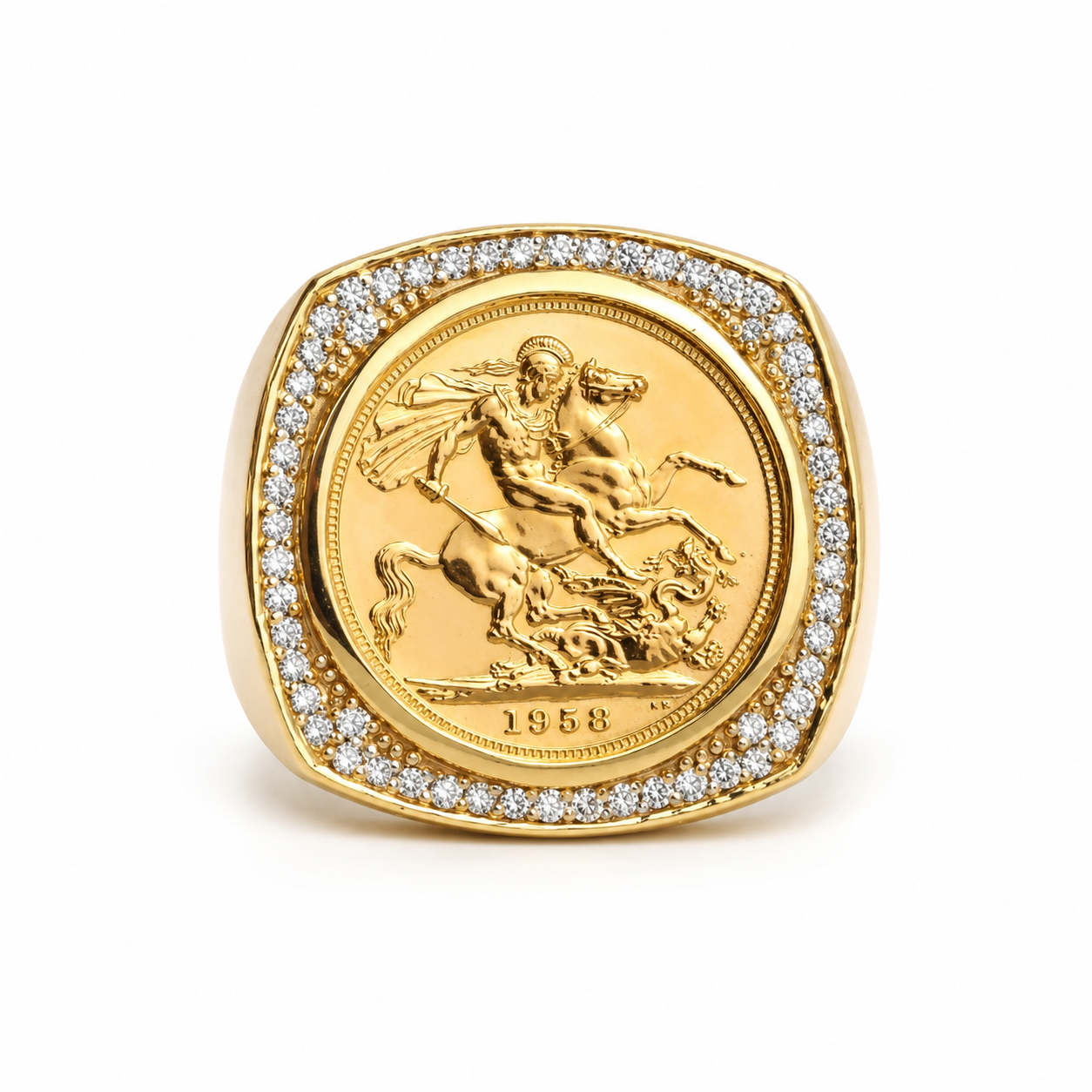 9ct Gold Soft Square Full Sovereign Diamond Ring