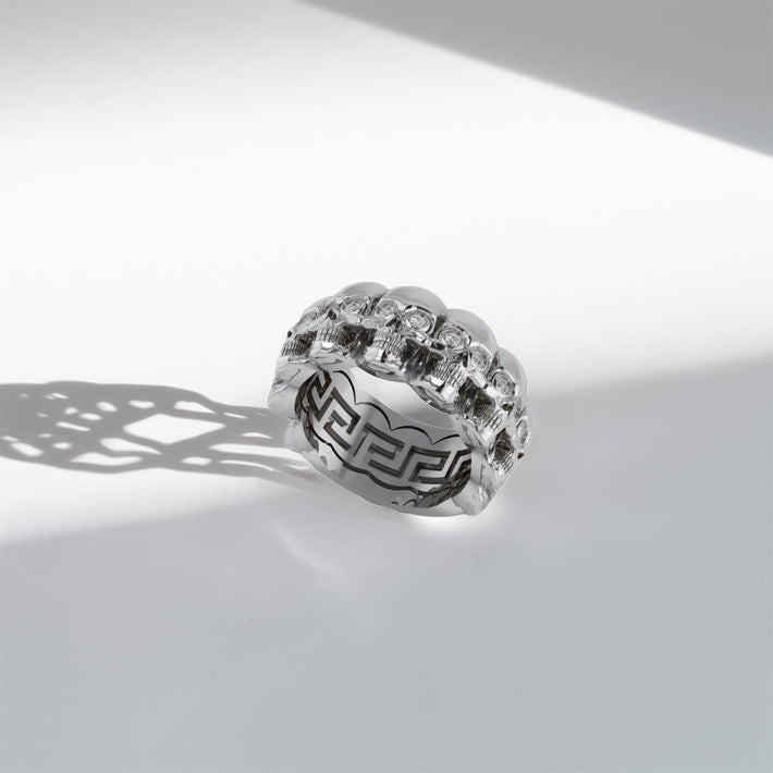 Multi Skull Silver Ring With Diamonds