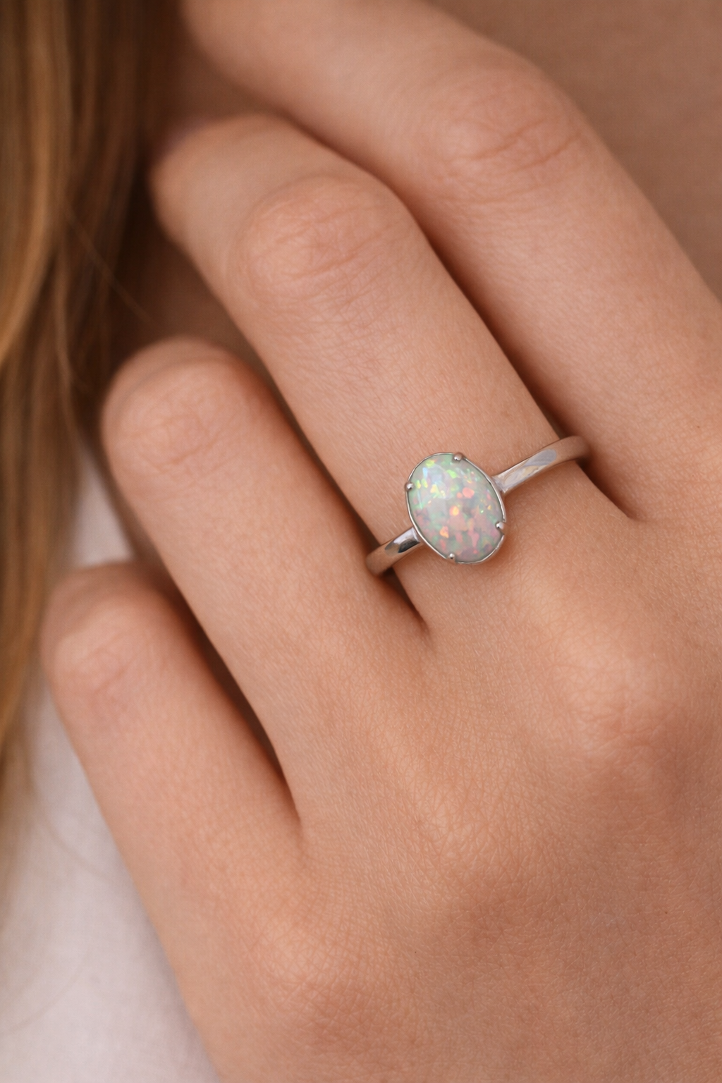 Ethiopian Opal Solitaire Ring in Sterling Silver
