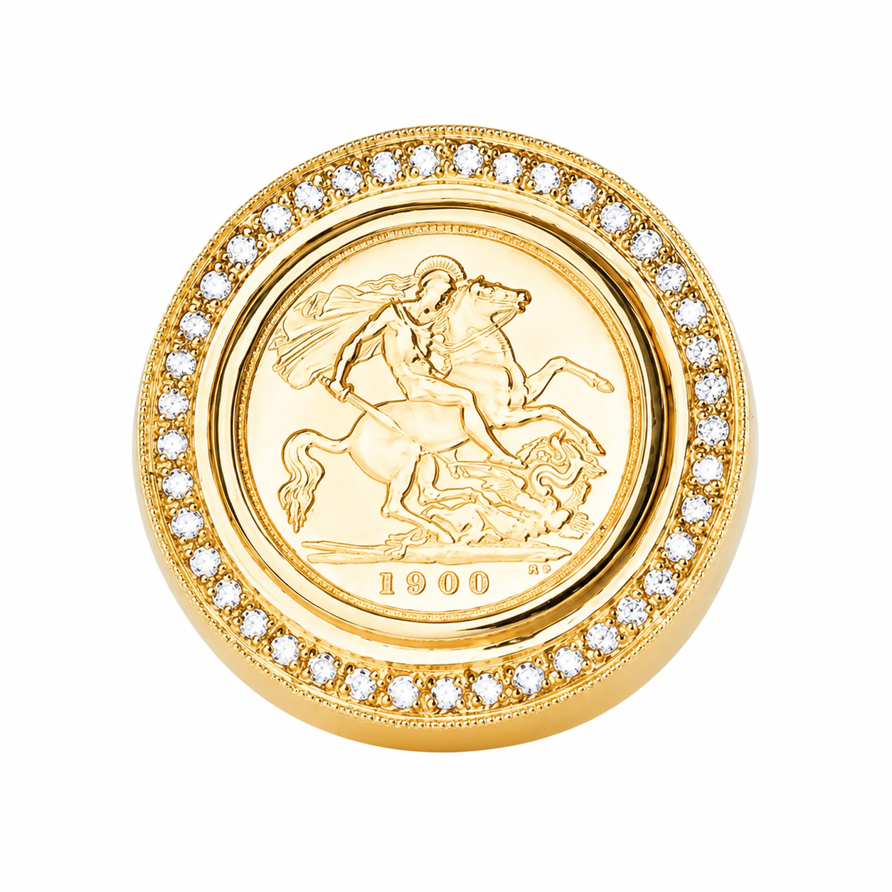 9ct Half Sovereign Gold Ring with Diamonds