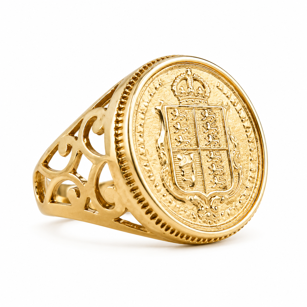 9ct Half Sovereign Old Shield Ring (Rare)