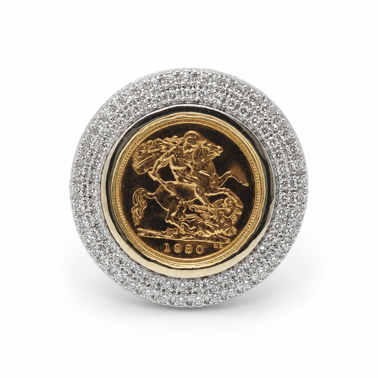 9ct Gold Double Diamond Bezel Mount Half Sovereign Ring