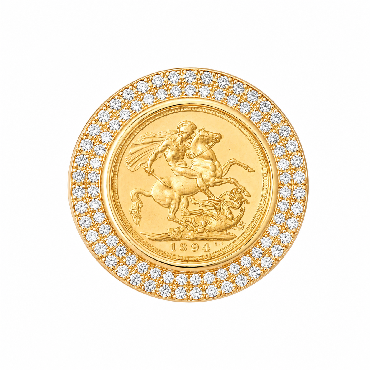 9ct Gold Double Diamond Bezel Mount Full Sovereign Ring