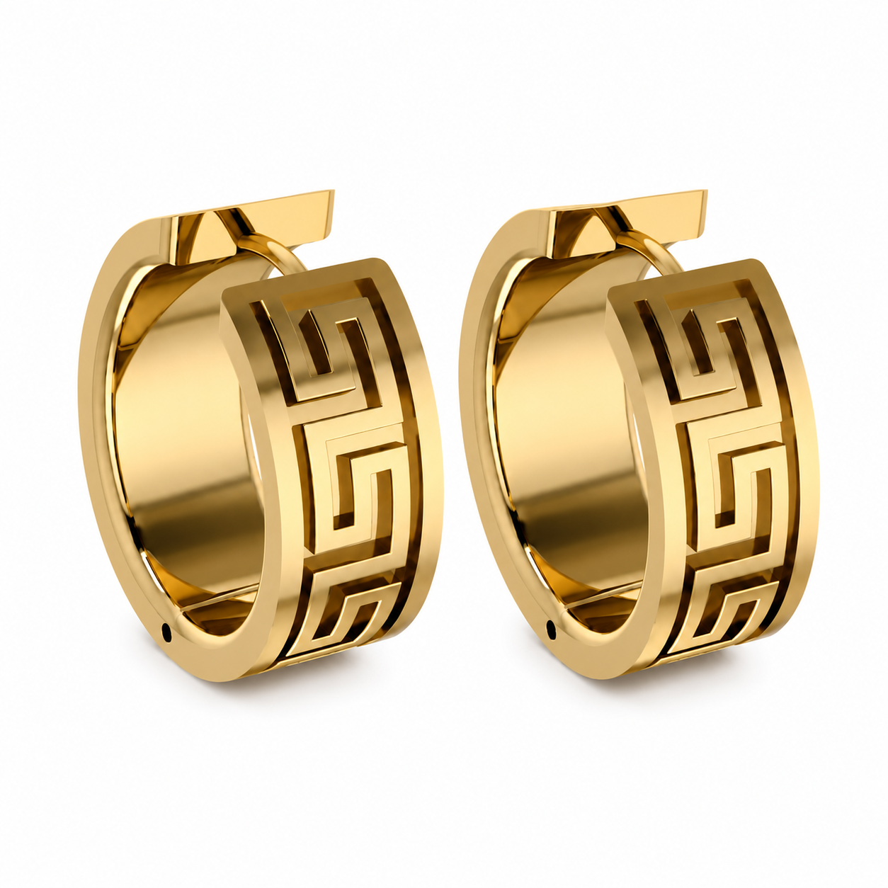 9ct Gold Greek Key Huggie Earrings