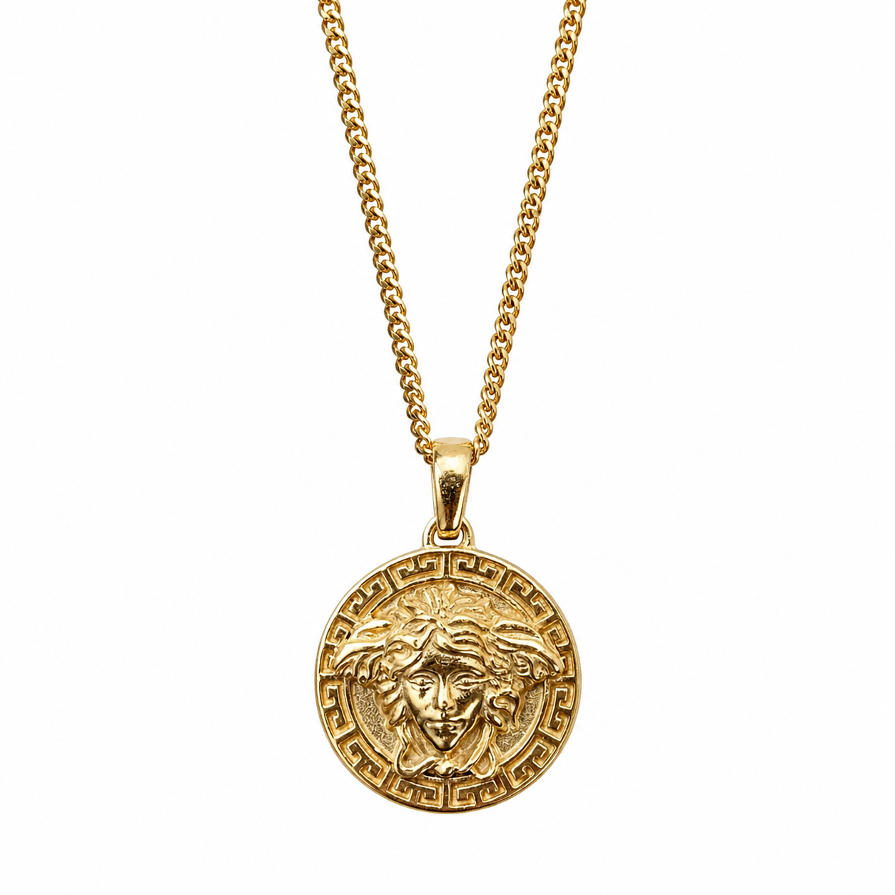 9ct Gold Medusa Small Pendant + 45cm Chain