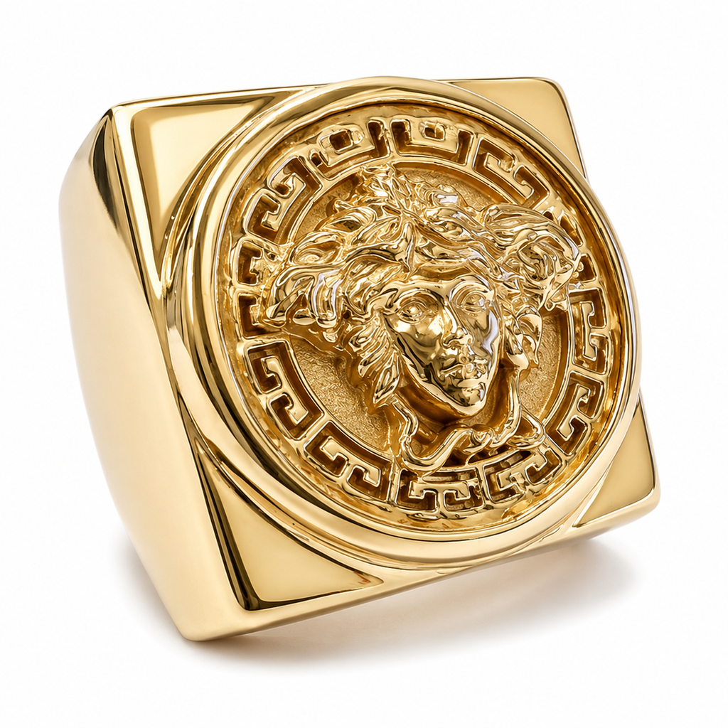 9ct Gold Square Medusa Ring