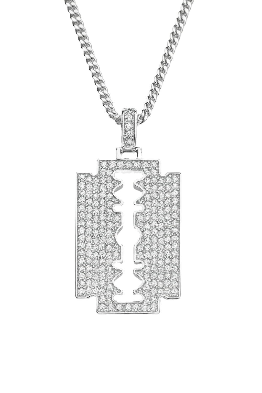 Silver Iced Out Razor Blade plus chain