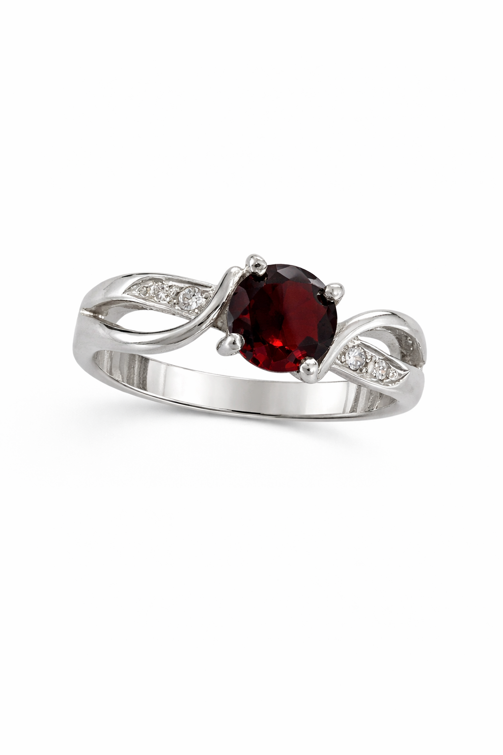 Sterling Silver Red Gemstone & CZ Accent Ring