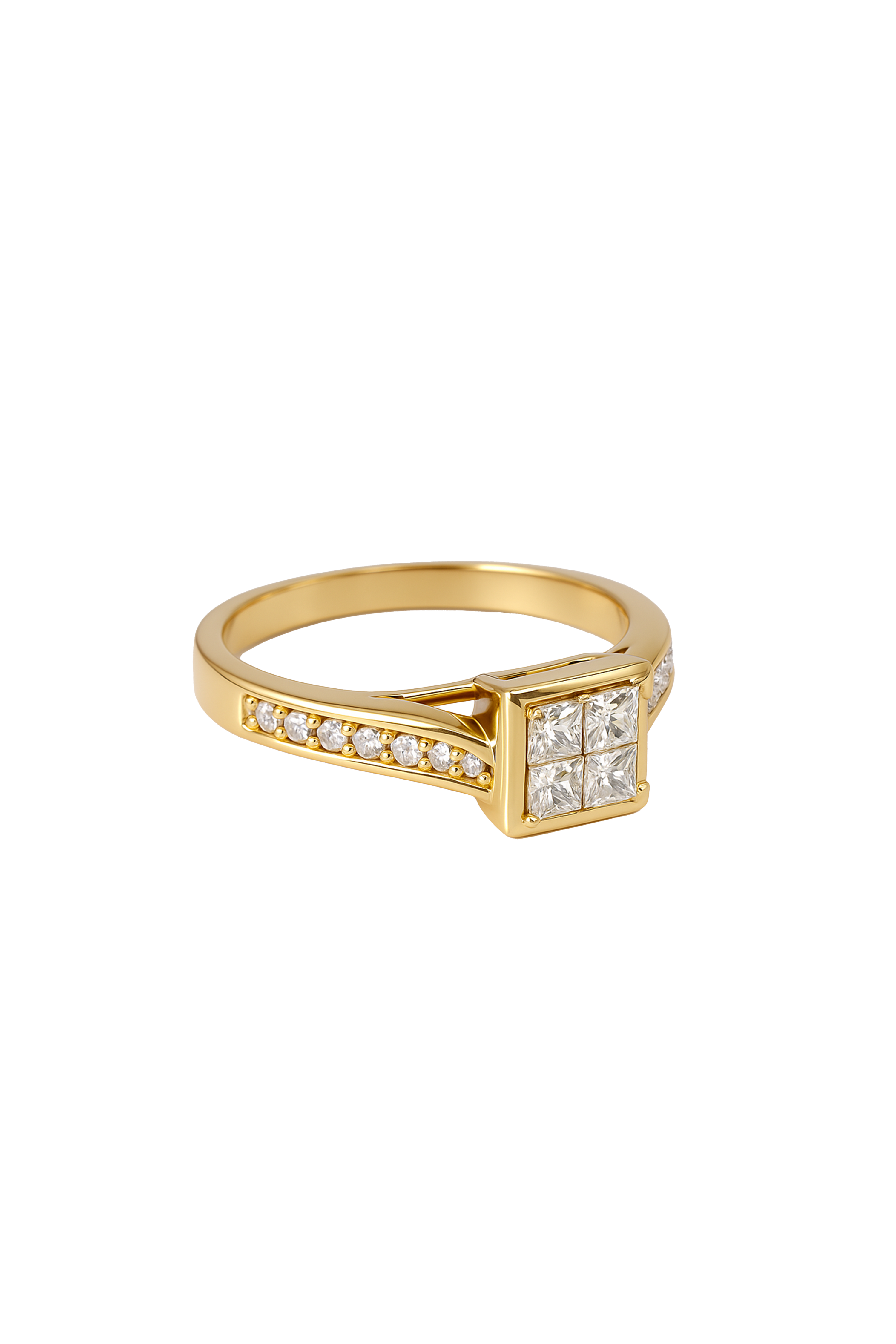 10ct Gold Princess Cluster Diamond Ring