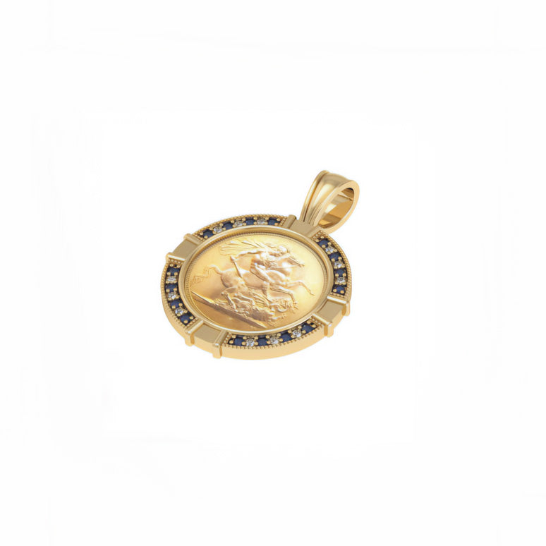 9ct Half Sovereign Diamond & Sapphire Pendant