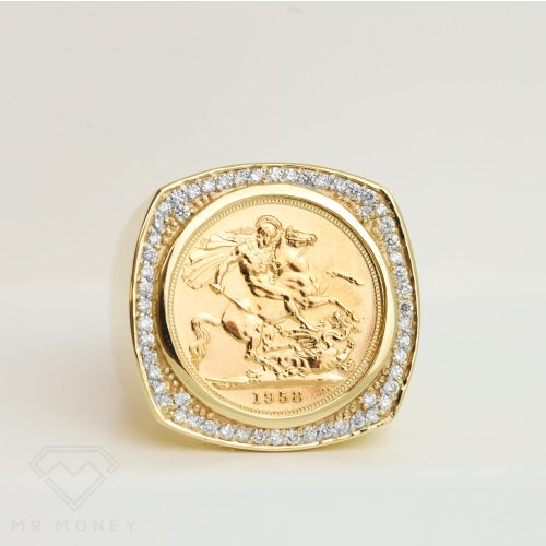 9Ct Gold Soft Square Half Sovereign Diamond Ring Rings