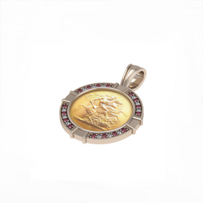 9ct Half Sovereign Diamond & Ruby Pendant