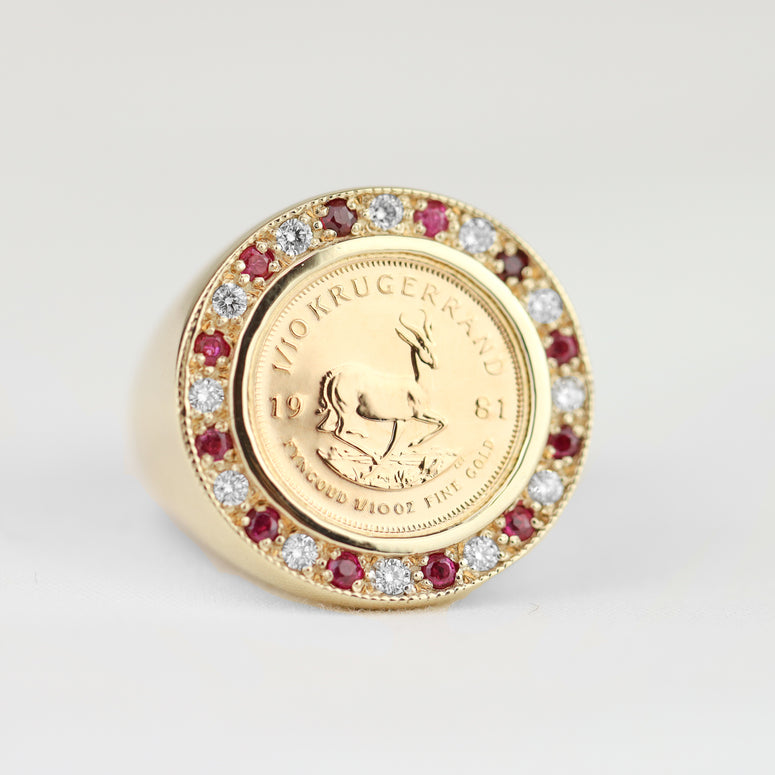 9ct Gold Diamond Krugerrand Half Sovereign Ring