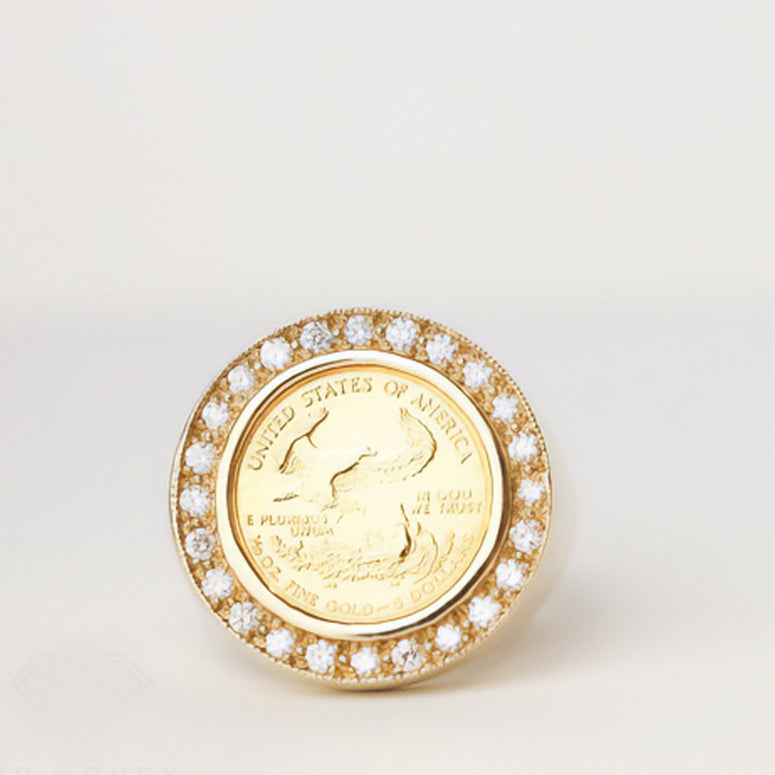USA Eagle 5 Dollar Gold & Diamond Ring