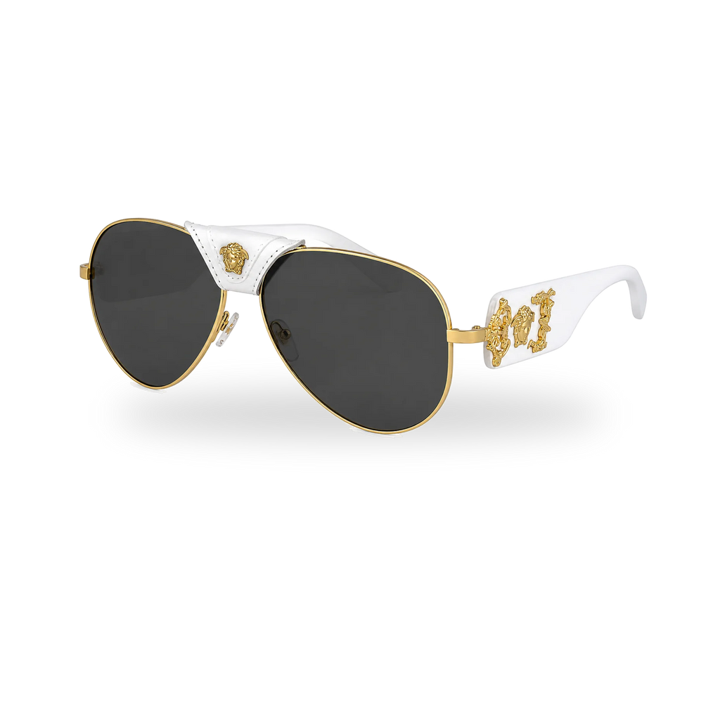 Versace MOD.2150-Q Gold & White Aviator Sunglasses - transparent product photo with soft shadow