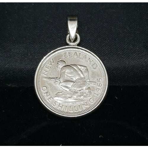 Sterling Silver Plain Nz One Shilling Coin Pendant + Chain