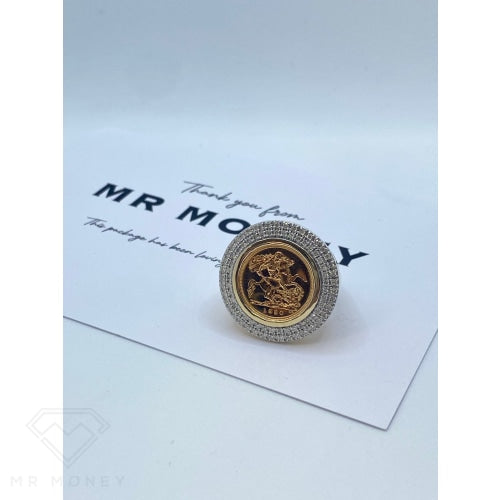 9Ct Gold Double Diamond Bezel Mount Half Sovereign Ring Rings