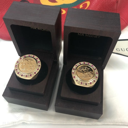 Full Sovereign Ruby & Diamond Gold Ring Ring
