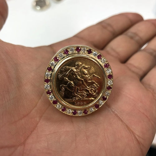 Full Sovereign Ruby & Diamond Gold Ring Ring