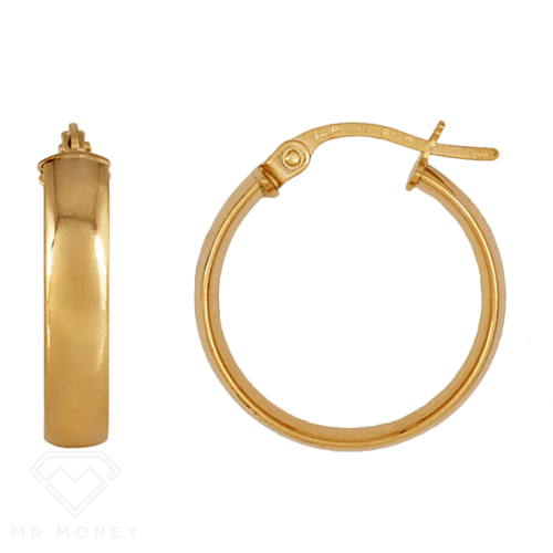 9Ct Yellow Gold Id Comfort Plain Hoop Earrings 3.7Mm X 15Mm