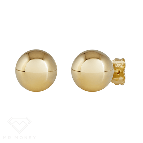 9Ct Gold Full Ball Stud Earrings 9.5Mm
