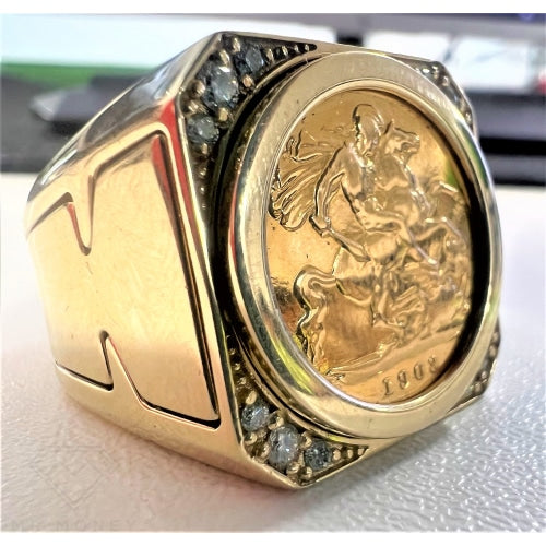 007 Half Sovereign Gold Diamond Ring Rings