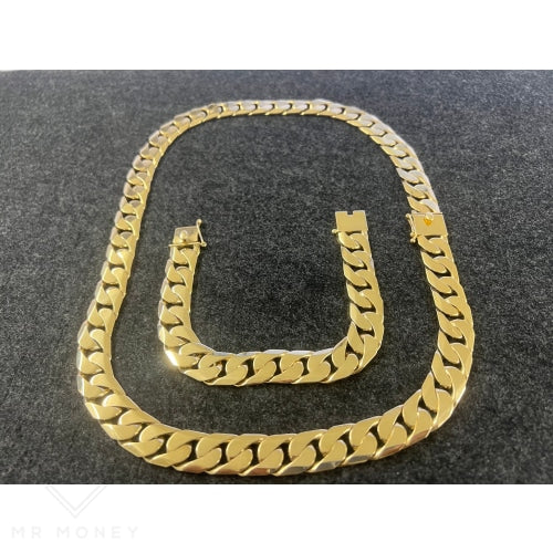 9Ct Big Boss Cuban Link Gold Chain + Matching Bracelet $23 000 Necklaces