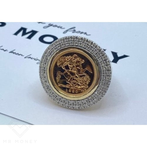 9Ct Gold Double Diamond Bezel Mount Half Sovereign Ring Rings