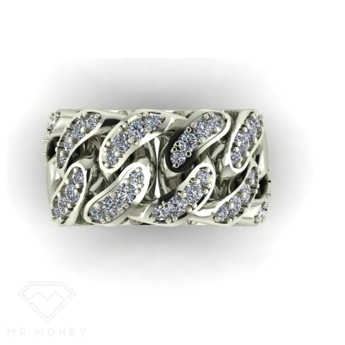 Cuban Link 9Ct White Gold & Diamond Ring