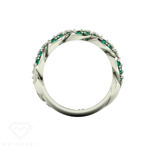 Cuban Link 9Ct White Gold & Emerald Ring