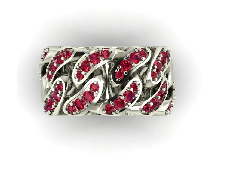 Cuban Link 9ct White Gold & Ruby Ring