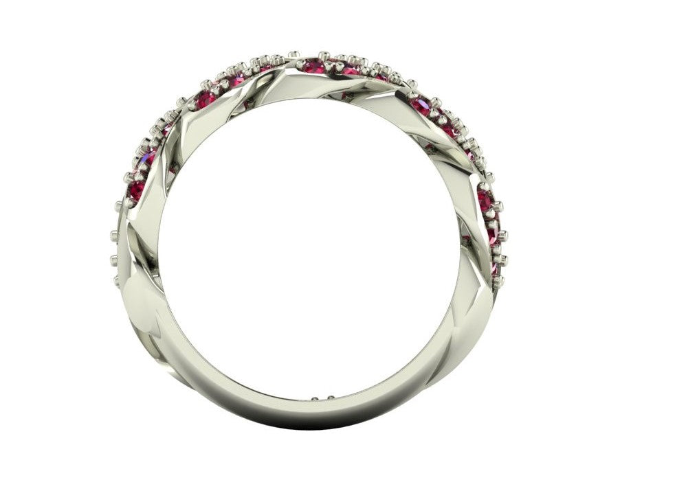 Cuban Link 9ct White Gold & Ruby Ring