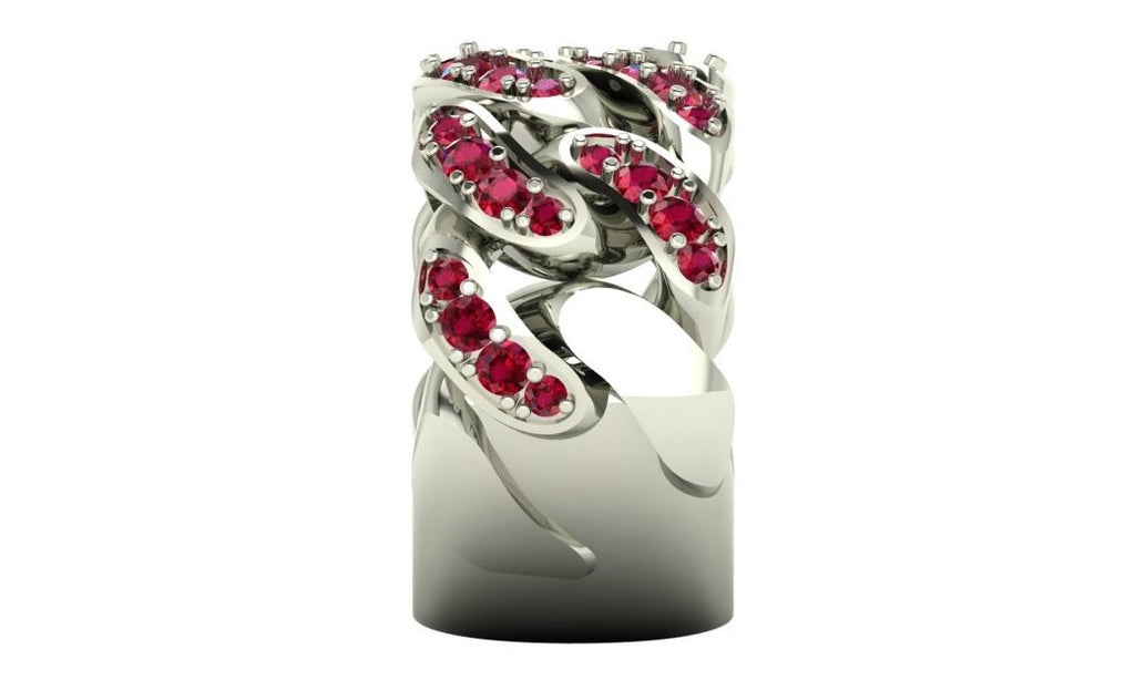 Cuban Link 9ct White Gold & Ruby Ring