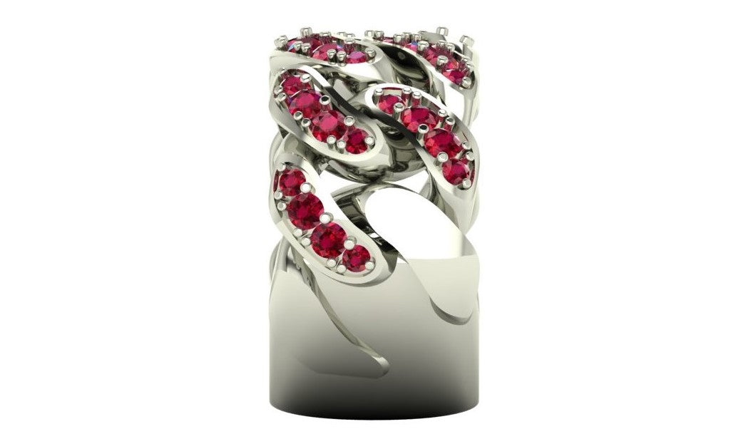 Cuban Link 9ct White Gold & Ruby Ring