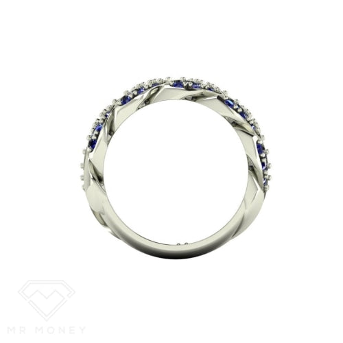 Cuban Link 9Ct White Gold & Sapphire Ring