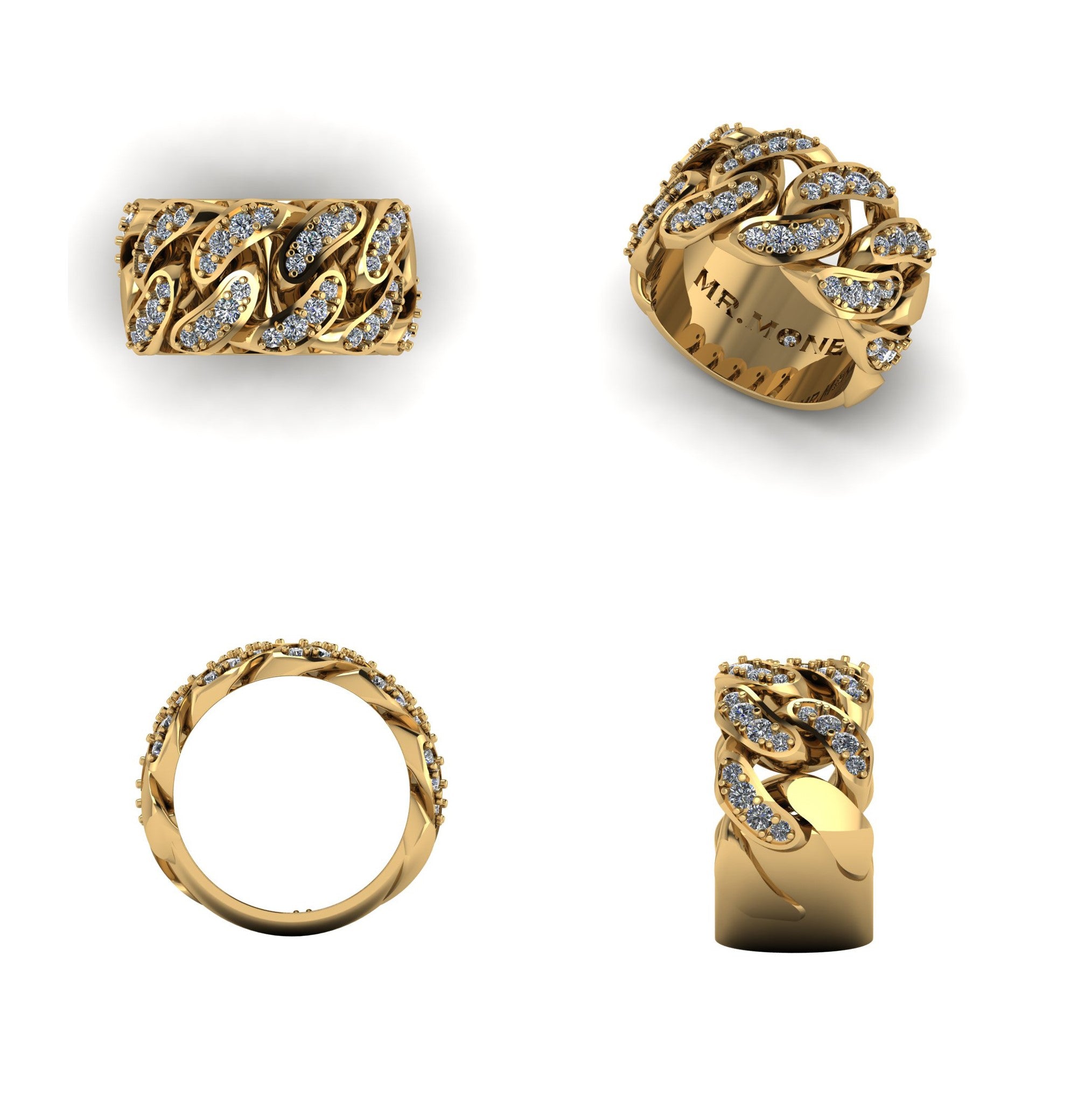 Cuban Link 9ct Yellow Gold & Diamond Ring