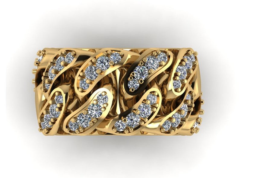Cuban Link 9ct Yellow Gold & Diamond Ring