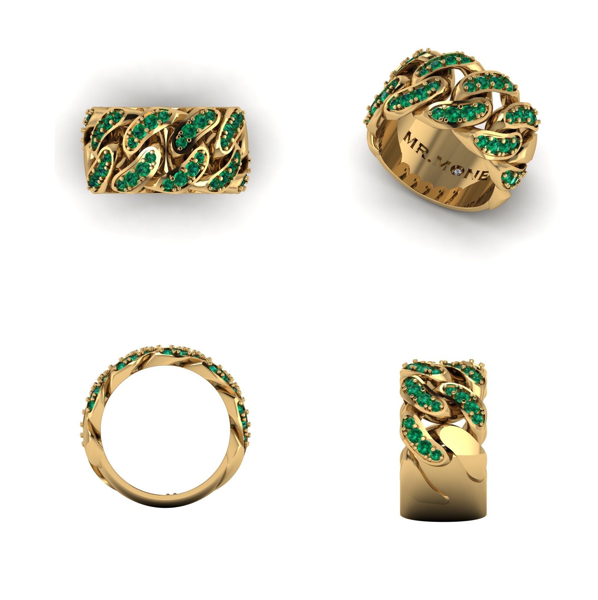 Cuban Link 9ct Yellow Gold & Emerald Ring