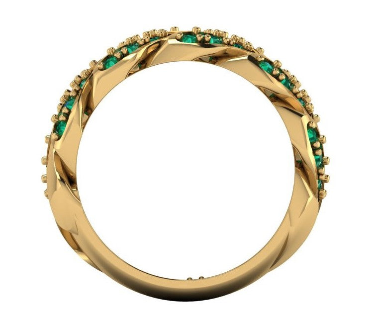 Cuban Link 9ct Yellow Gold & Emerald Ring