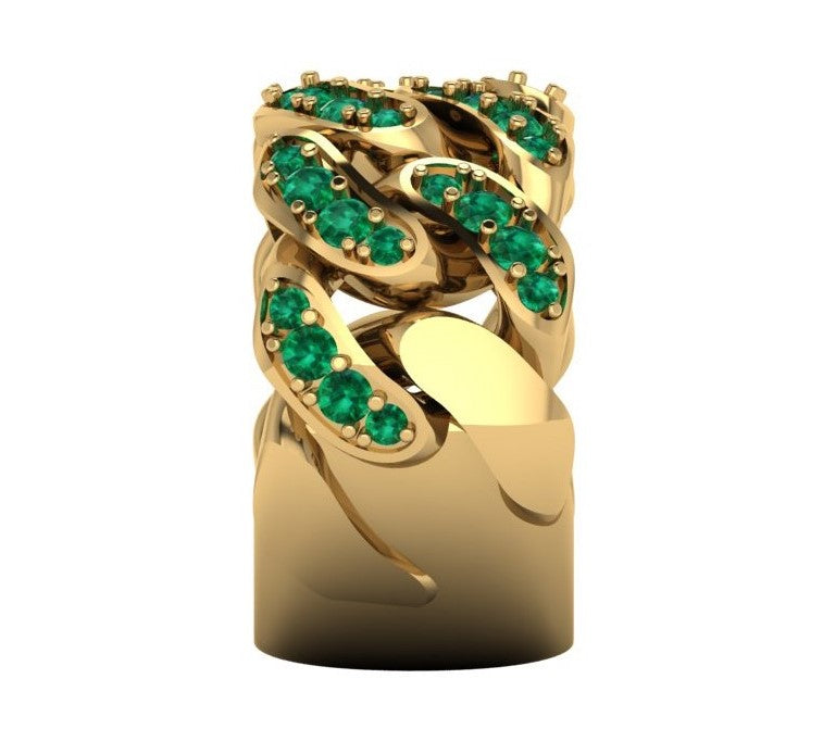 Cuban Link 9ct Yellow Gold & Emerald Ring