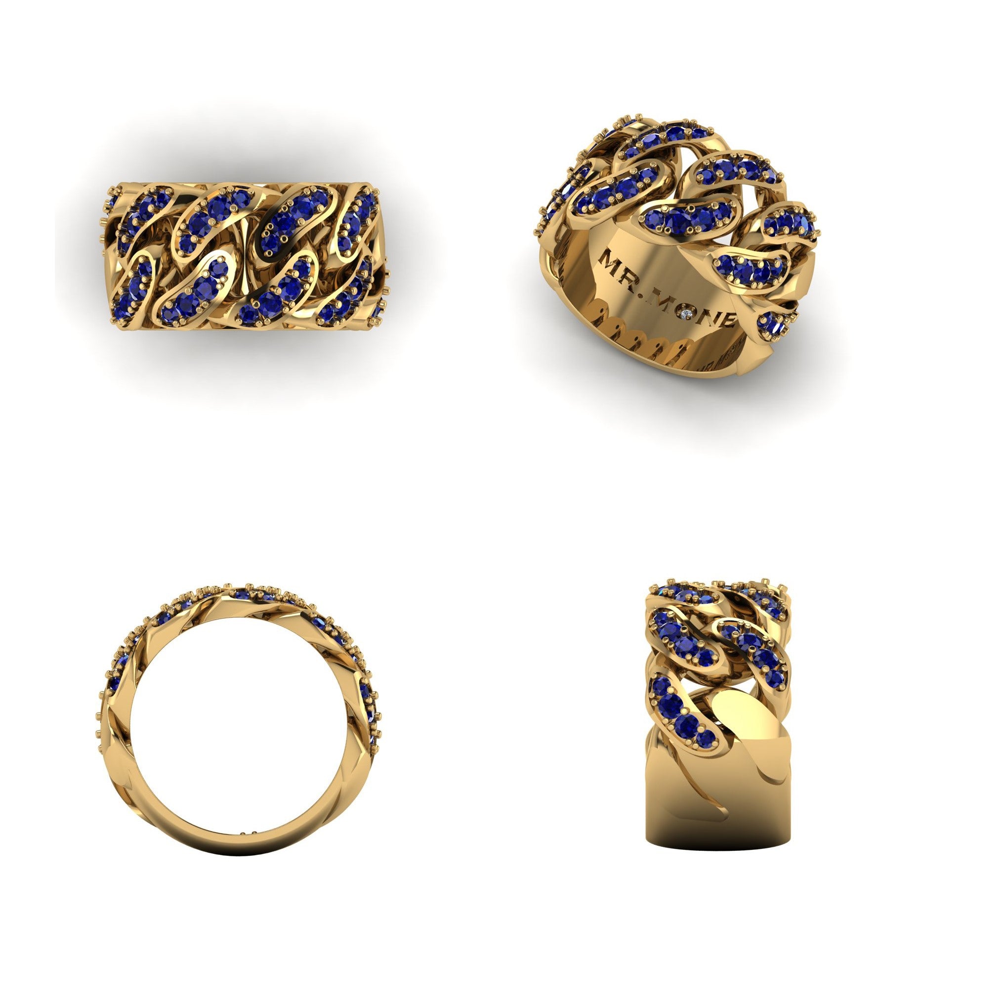 Cuban Link 9ct Yellow Gold & Sapphire Ring