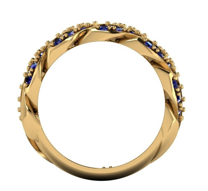 Cuban Link 9ct Yellow Gold & Sapphire Ring