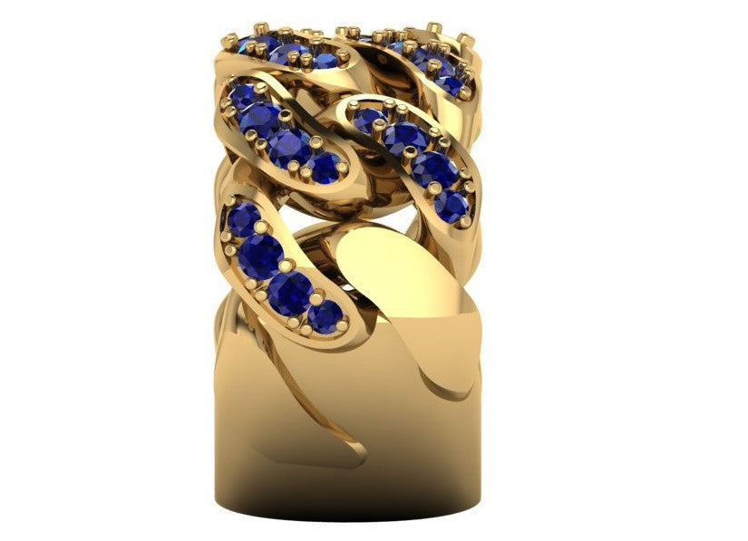 Cuban Link 9ct Yellow Gold & Sapphire Ring