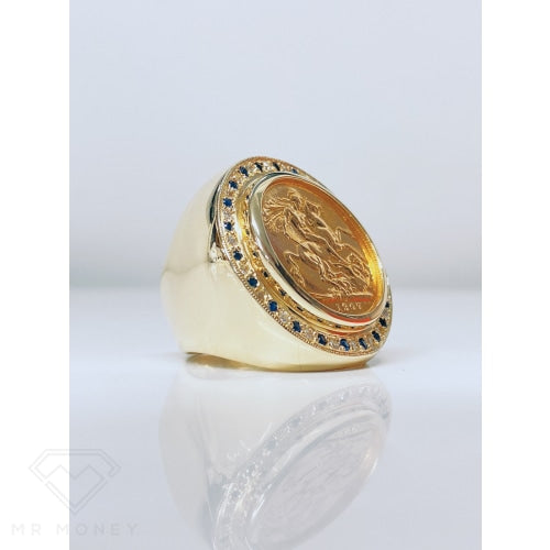 Half Sovereign Sapphire & Diamond Gold Ring Ring