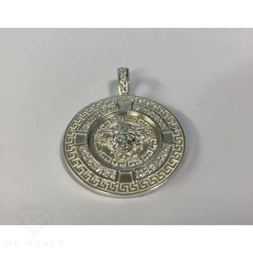 Greek Key Medusa Pendant Green Cz Stones + Sterling Silver Chain Charms & Pendants