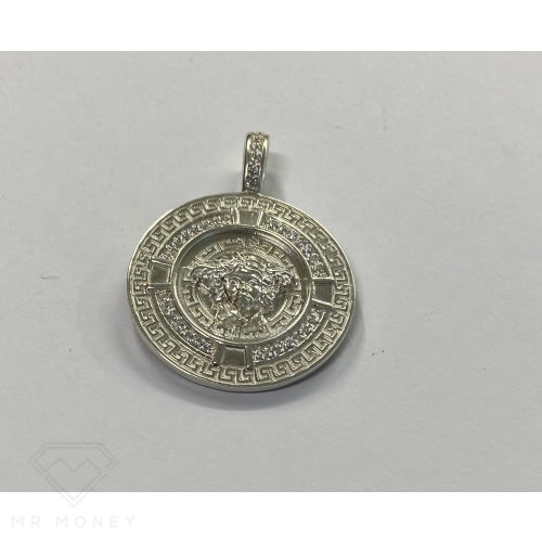 Greek Key Medusa Pendant Green Cz Stones + Sterling Silver Chain Charms & Pendants
