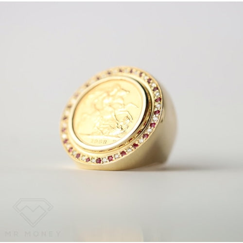 Full Sovereign Gold Ruby & Diamond Ring Rings