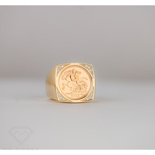 Modern Square Half Sovereign Ring With Diamonds