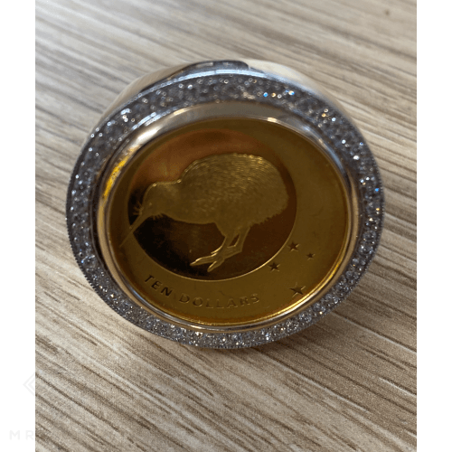 22Ct Gold Kiwi Coin Diamond Ring Ring