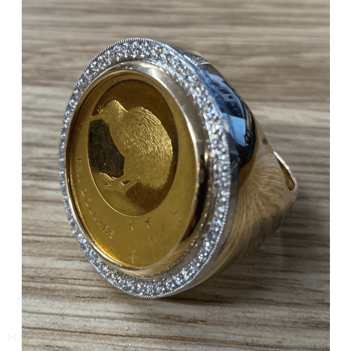 22Ct Gold Kiwi Coin Diamond Ring Ring